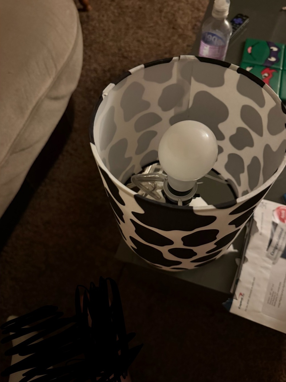 Cow Print Drum Lamp Shade in Black and White